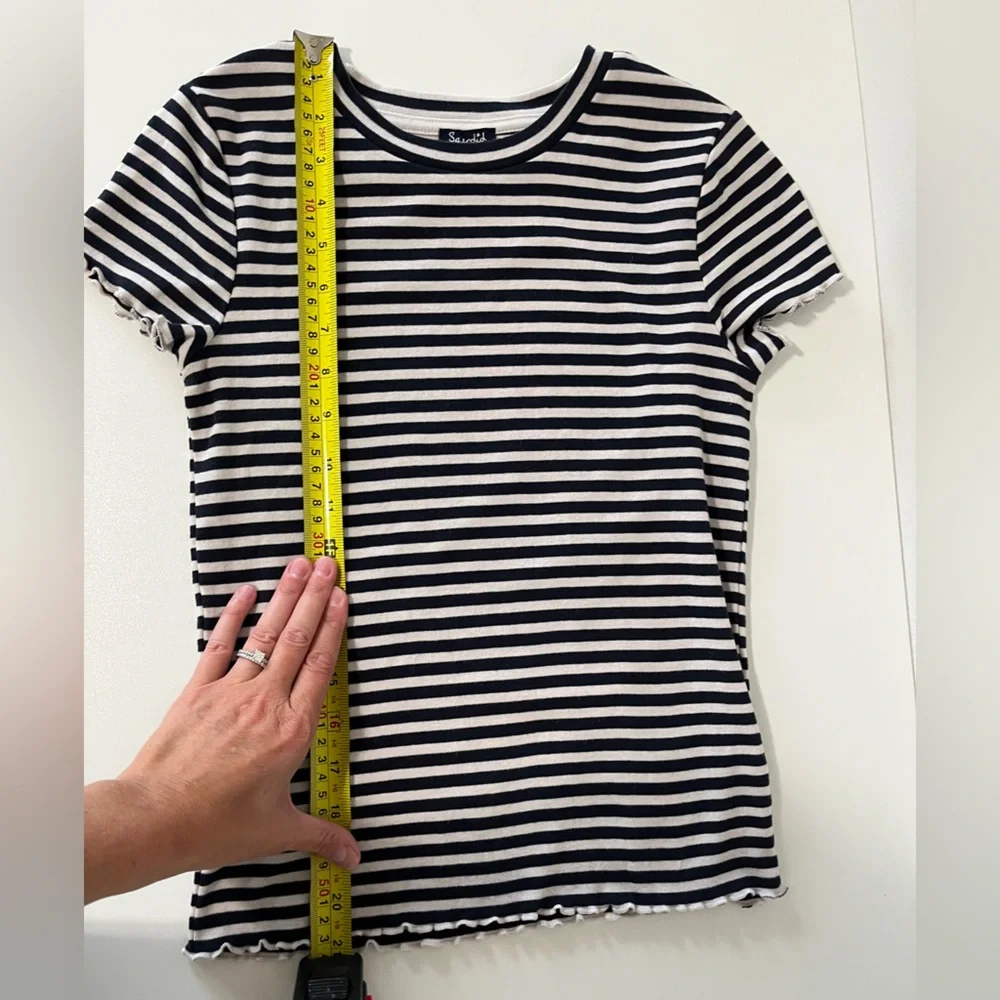 Splendid Women’s Small Navy White Striped Ruffle Hem Short Sleeve Tee - Picture 4 of 6